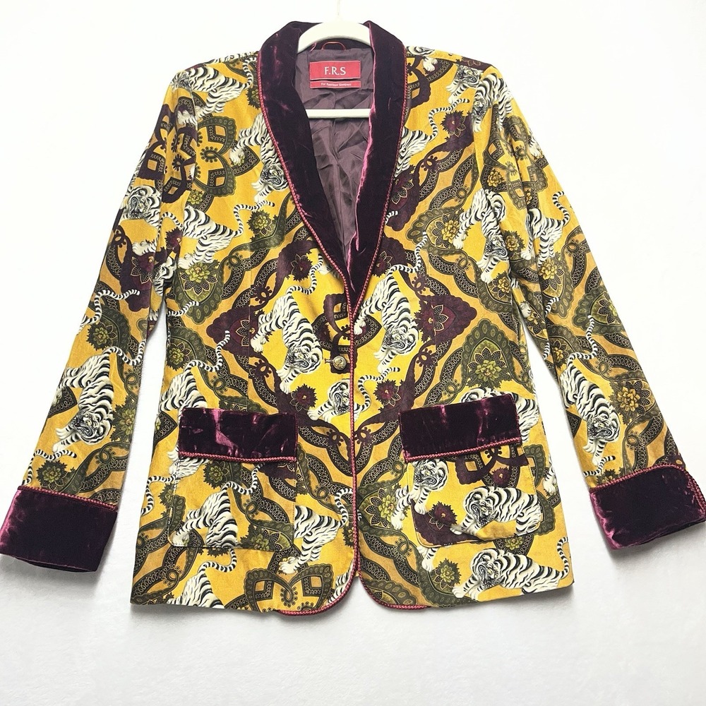 F.R.S. For Restless Sleepers Blazer Women's XL Velvet Tiger Luxury Italy